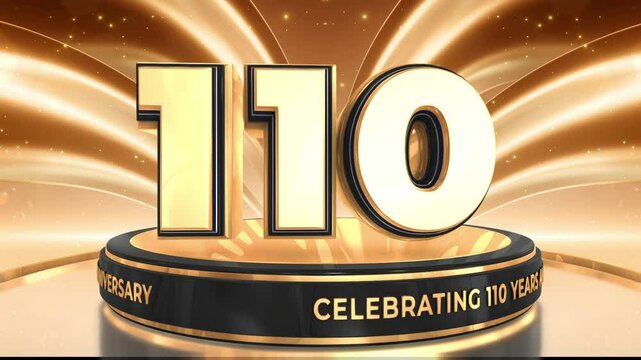 110 years, 110th anniversary video, backdrop, background, backdrop in 3D Metallic Gold