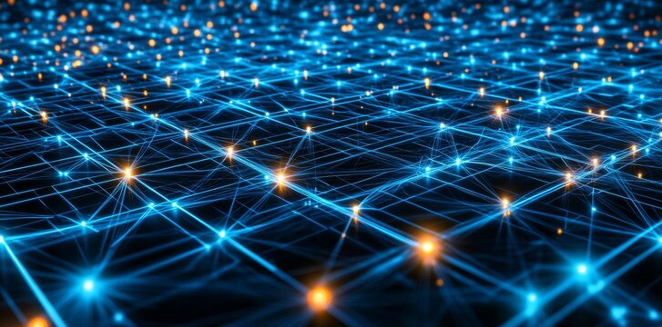 Idiomatic illustration of the cyber city concept. Big data, blockchain, neural networks and databases in the future world.