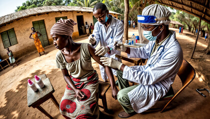 Monkey Pox Vaccine Vaccination in Africa Mpox Injection by Doctor In African Village , Medical Care Monkey Pox Virus Injection Shot 