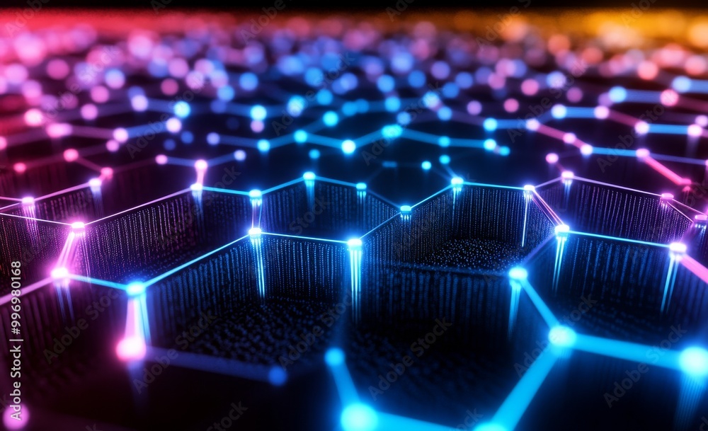 Aufkleber blockchain data fields. connect stream between networks. ai technology, digital communication, scien