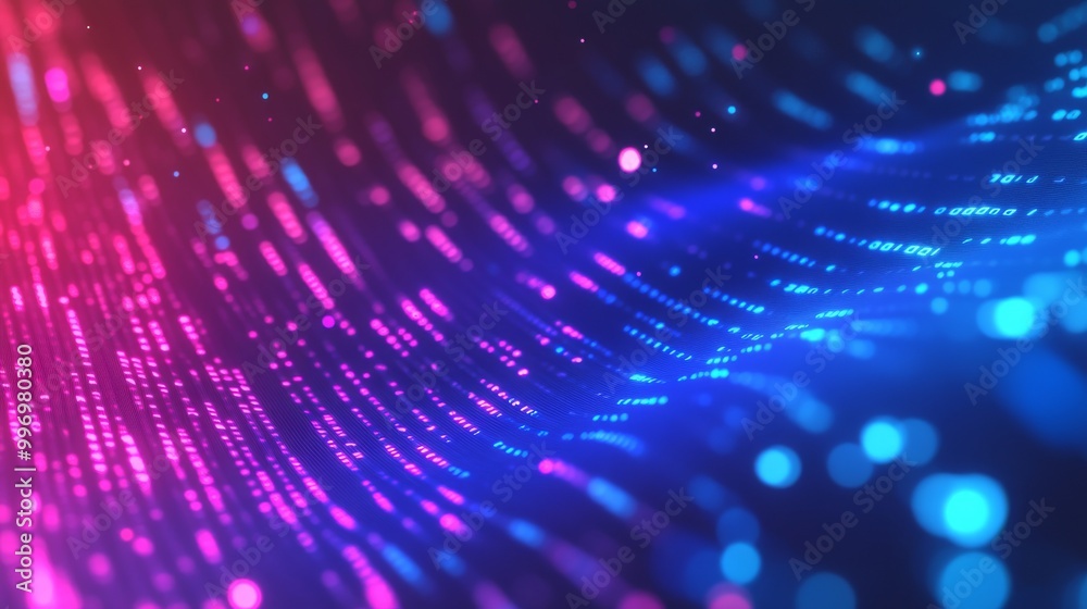 Poster flow of open data over the internet. waves of digital code. sorting binary code 3d illustration.