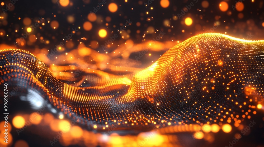 Poster 3d illustration with a hi-tech, sci-fi theme. abstract musical beat in a field of big data particles