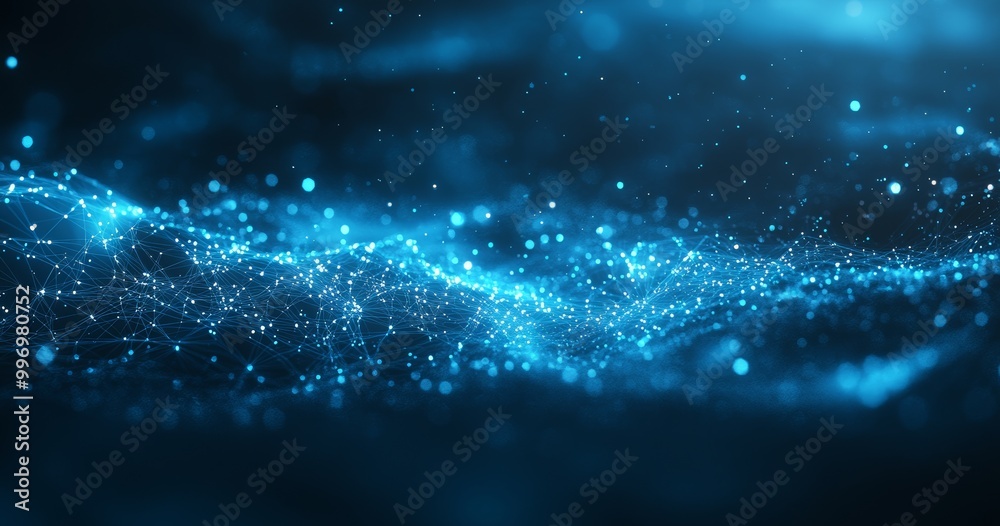 Poster an abstract information stream, flow in a big data field. 3d visualization of neural impulses in a c