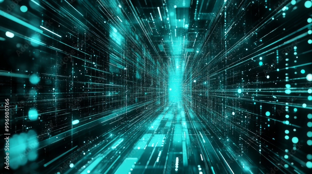 Poster in this illustration, we illustrate a big data stream. neural networks and string of codes. we illus
