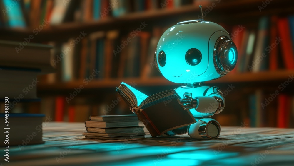 Poster Ai-generated robotics,chat bots, and future technologies or machine learning. Library information. Ai-generated technology. Robotic chat bots,chat bots and robots using big data.
