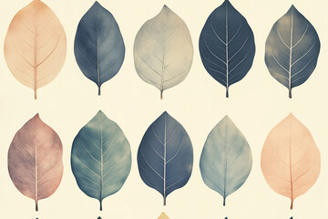 Obraz premium Minimalist Leaf Pattern Repeating in Symmetrical Harmony, Creating a Soothing Visual Composition