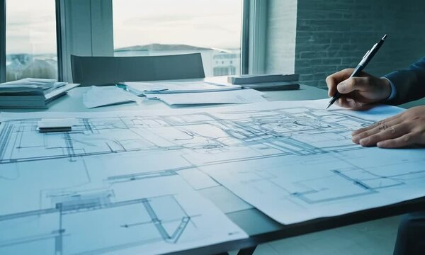 architect working on blueprints