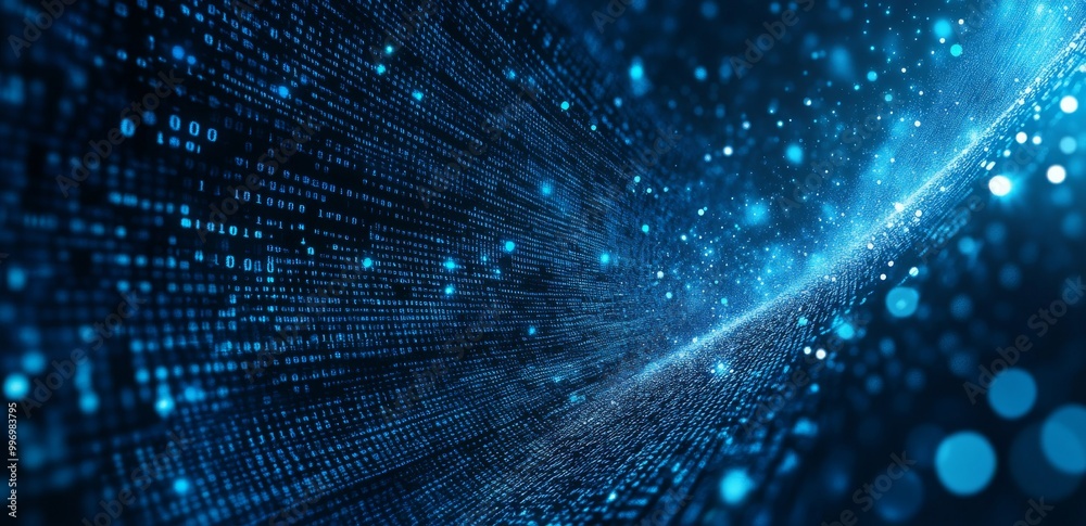 Poster data stream from a cyberattack. digital neural networks. wavy open-source surface illustration in 3d