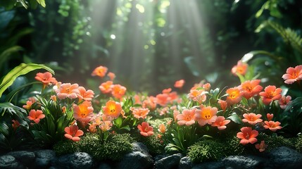 Orange Flowers in a Sunlit Forest