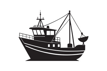 Fishing Boat silhouette vector illustration, Fishing Boat silhouette vector 