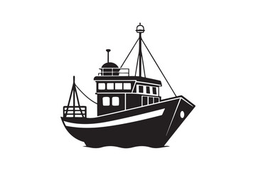 Fishing Boat silhouette vector illustration, Fishing Boat silhouette vector 