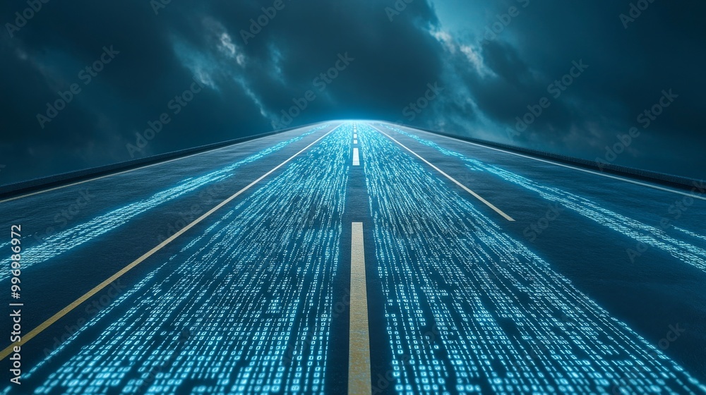 Poster a 3d illustration of wavy lines in the field of information code. coding and technology.