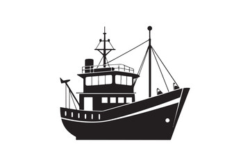 Fishing Boat silhouette vector illustration, Fishing Boat silhouette vector 