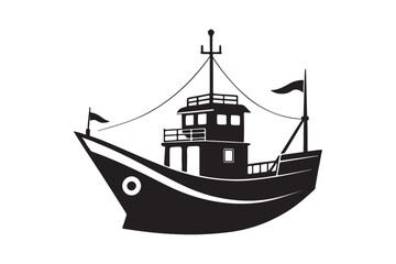 Fishing Boat silhouette vector illustration, Fishing Boat silhouette vector 
