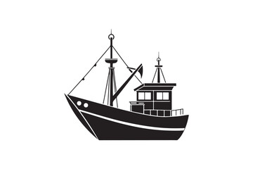Fishing Boat silhouette vector illustration, Fishing Boat silhouette vector 