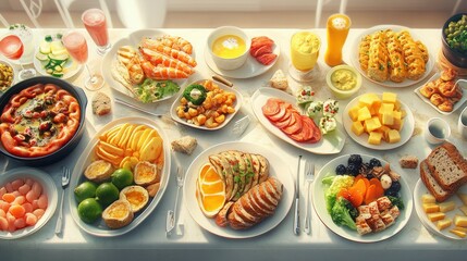 Fototapeta premium MAny different types of food on the table