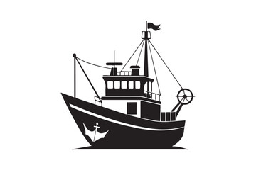 Fishing Boat silhouette vector illustration, Fishing Boat silhouette vector 