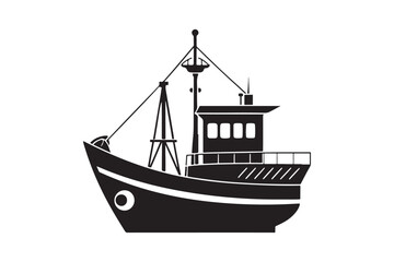 Fishing Boat silhouette vector illustration, Fishing Boat silhouette vector 