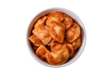 Ravioli with meat or vegetarian with ricotta, salt and spices