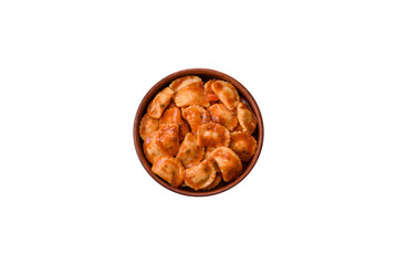 Ravioli with meat or vegetarian with ricotta, salt and spices