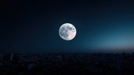 The full moon illuminating the cityscape below, bridging the natural nighttime beauty with urban life. Ideal for urban or nature-themed projects, showcasing duality.