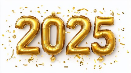 A golden balloon forming the word Happy New Year 2025 on a cutout background is perfect for decoration and countdowns during the holiday season