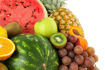 Many different fresh fruits isolated on white