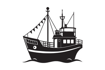 Fishing Boat silhouette vector illustration, Fishing Boat silhouette vector 