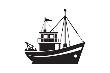 Fishing Boat silhouette vector illustration, Fishing Boat silhouette vector 