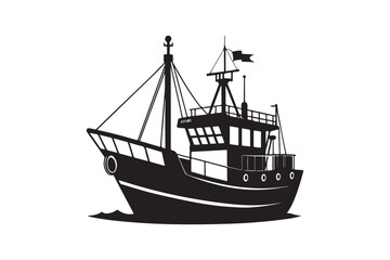 Fishing Boat silhouette vector illustration, Fishing Boat silhouette vector 