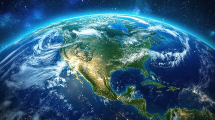 satellite view of planet earth focused on north america usa canada mexico and central america deep space and star constellations behind elements of this image furnished .stock image