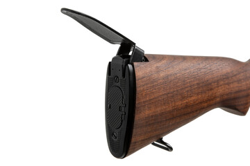 Classic semi-automatic rifle with a wooden stock and black metal parts isolated on a white back