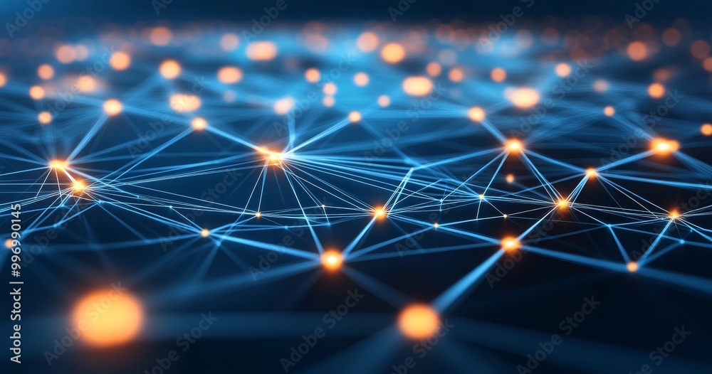 Poster the flow of information in a big data code field. illustration of the neural impulse network in 3d