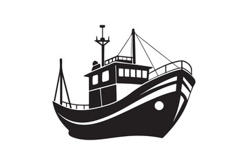 Fishing Boat silhouette vector illustration, Fishing Boat silhouette vector 