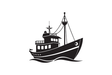 Fishing Boat silhouette vector illustration, Fishing Boat silhouette vector 