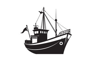 Fishing Boat silhouette vector illustration, Fishing Boat silhouette vector 