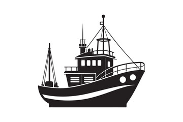 Fishing Boat silhouette vector illustration, Fishing Boat silhouette vector 