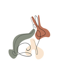 Continuous Line Art Of Rabbit With Abstract Organic Shapes