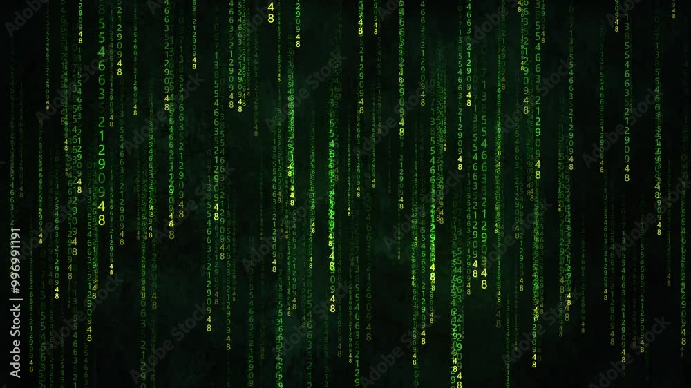 Poster binary code with numbers moving on the screen. digital age. binary algorithm, data code, decryption 