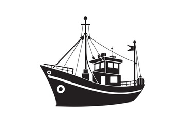 Fishing Boat silhouette vector illustration, Fishing Boat silhouette vector 