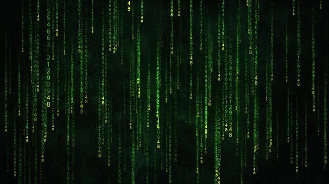 Binary code with numbers moving on the screen. Digital age. Binary algorithm, data code, decryption and encoding. Matrix background of numbers. Animation 4K.