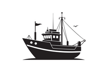 Fishing Boat silhouette vector illustration, Fishing Boat silhouette vector 