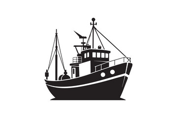Fishing Boat silhouette vector illustration, Fishing Boat silhouette vector 