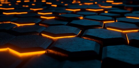 Obraz premium The hexagon pattern is a generative Ai design with glowing lights as the background