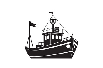 Fishing Boat silhouette vector illustration, Fishing Boat silhouette vector 
