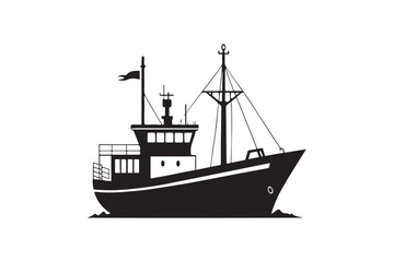 Fishing Boat silhouette vector illustration, Fishing Boat silhouette vector 