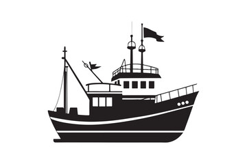 Obraz premium Fishing Boat silhouette vector illustration, Fishing Boat silhouette vector 
