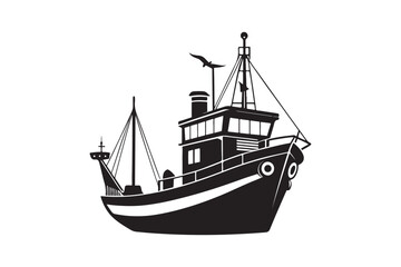 Fishing Boat silhouette vector illustration, Fishing Boat silhouette vector 