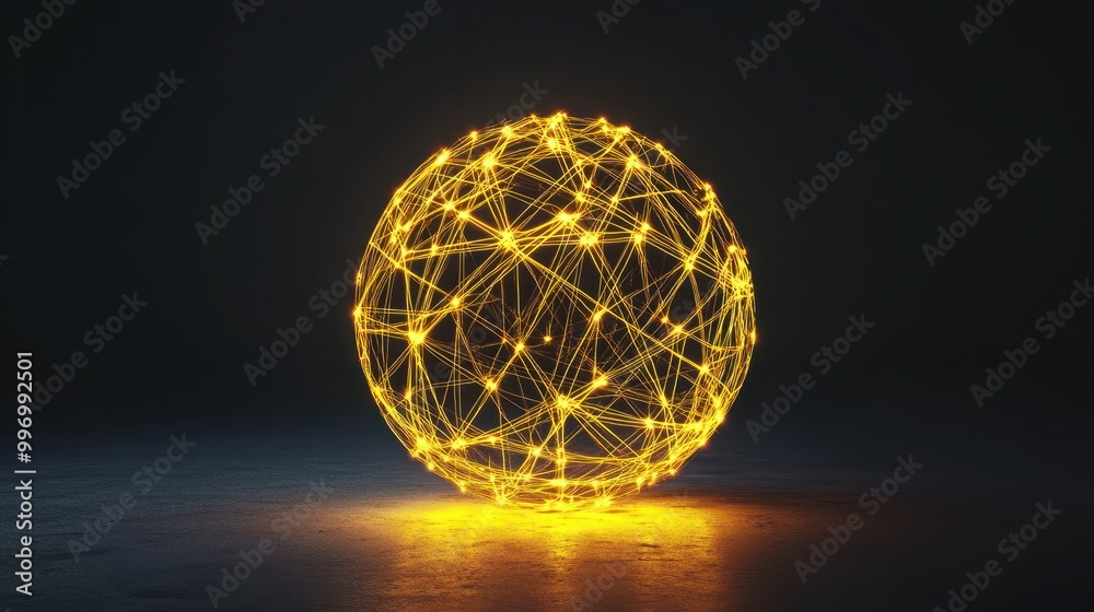 Poster the yellow bright sphere shape object that has been connected with the link of the bright line that 
