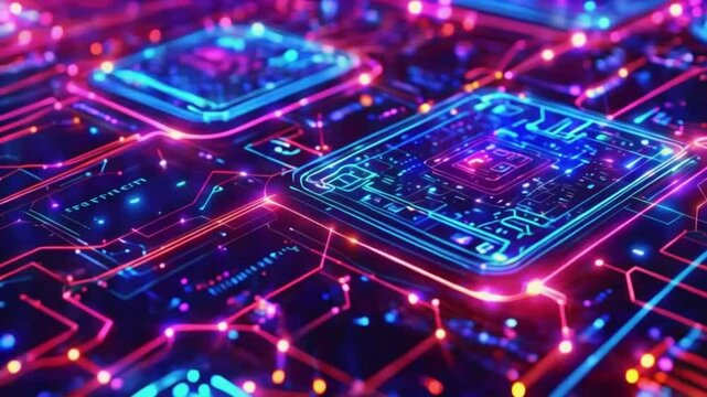 Abstract visualization of cross-chain bridges connecting blockchains. Glowing data packets assets move bridges, seamless interoperability blockchain ecosystem, 4k Technology Background Animation Video